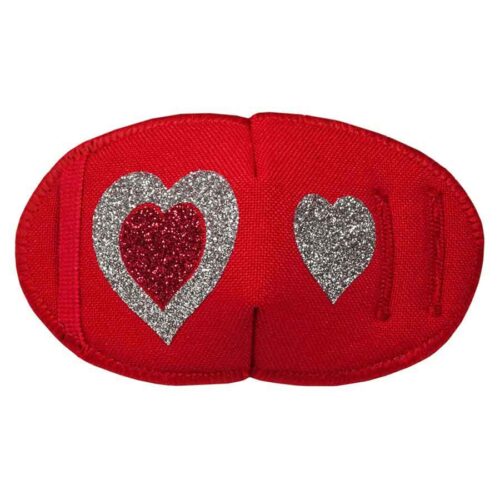 Glitter Hearts on Red soft reusable fabric eye patch for children with glasses